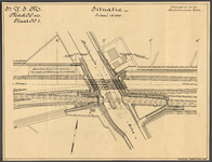 852575 Situatie van oude en de nieuwe te bouwen spoorbruggen (rolbasculebruggen) over de Delfshavensche Schie tussen ...
